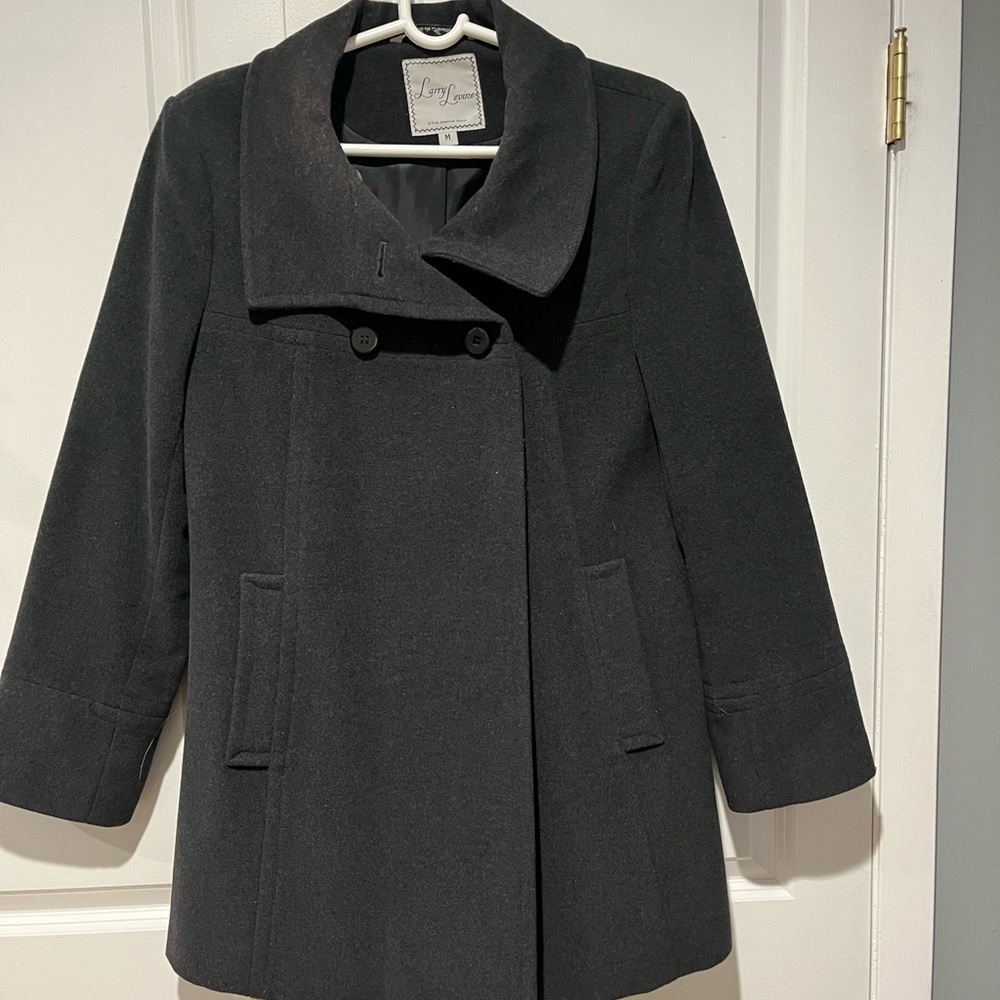Larry Levine Black Peacoat with Wide Collar